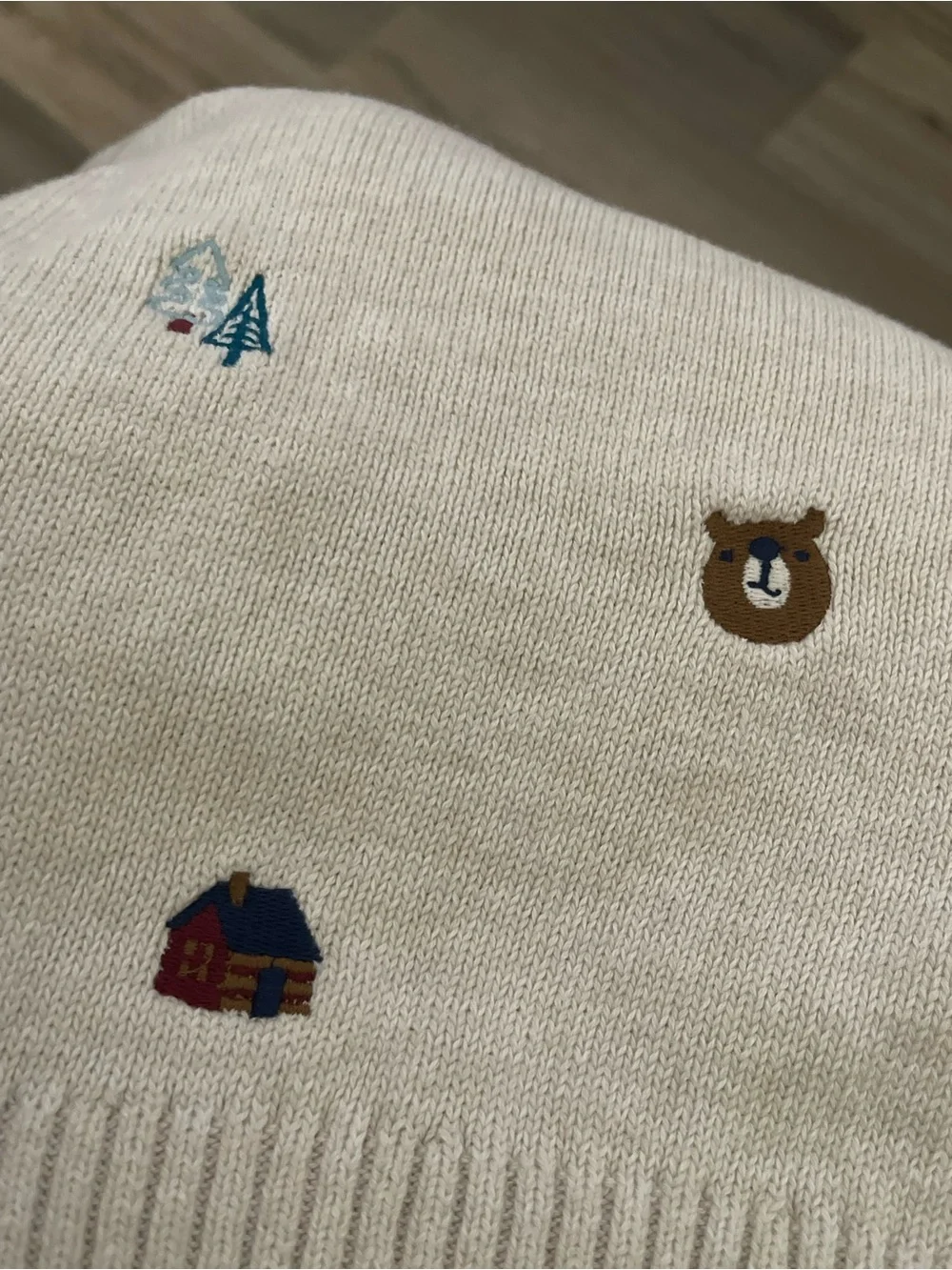 Cream Kids Knit Sweater with Forest theme